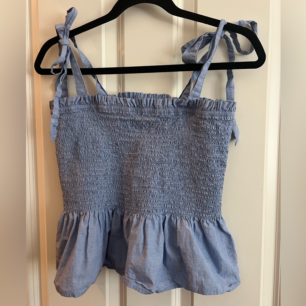Smocked tie shoulder tank top by J Crew factory. Size medium.